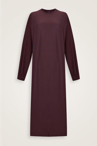  Kol Ağzı Ribana Bordo Penye Elbise - Imannoor