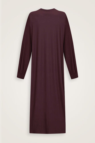  Kol Ağzı Ribana Bordo Penye Elbise - Imannoor (2)