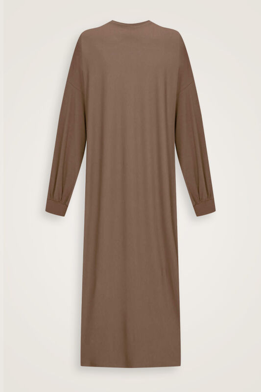  Kol Ağzı Ribana Cappucino Penye Elbise - 2