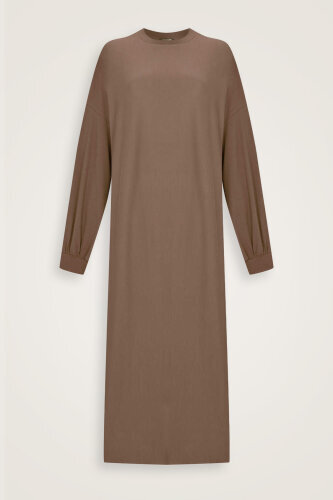  Kol Ağzı Ribana Cappucino Penye Elbise - Imannoor