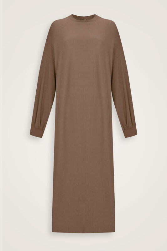  Kol Ağzı Ribana Cappucino Penye Elbise - 1