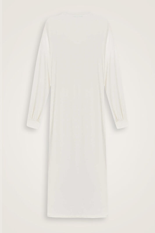  Kol Ağzı Ribana Koyu Beyaz Penye Elbise - 2