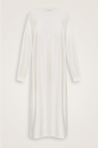  Kol Ağzı Ribana Koyu Beyaz Penye Elbise 