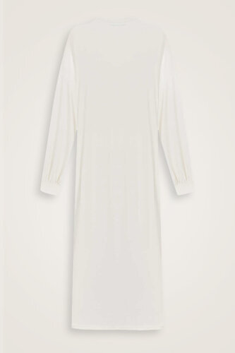  Kol Ağzı Ribana Koyu Beyaz Penye Elbise - Imannoor (2)