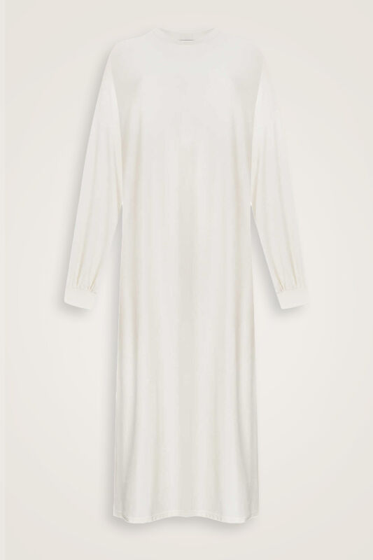  Kol Ağzı Ribana Koyu Beyaz Penye Elbise - 1