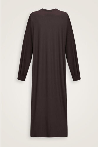  Kol Ağzı Ribana Koyu Kahve Penye Elbise - Imannoor (1)