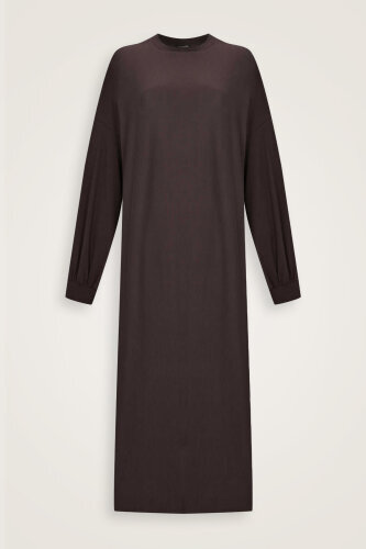  Kol Ağzı Ribana Koyu Kahve Penye Elbise - Imannoor