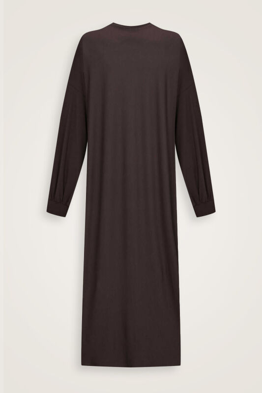  Kol Ağzı Ribana Koyu Kahve Penye Elbise - 2