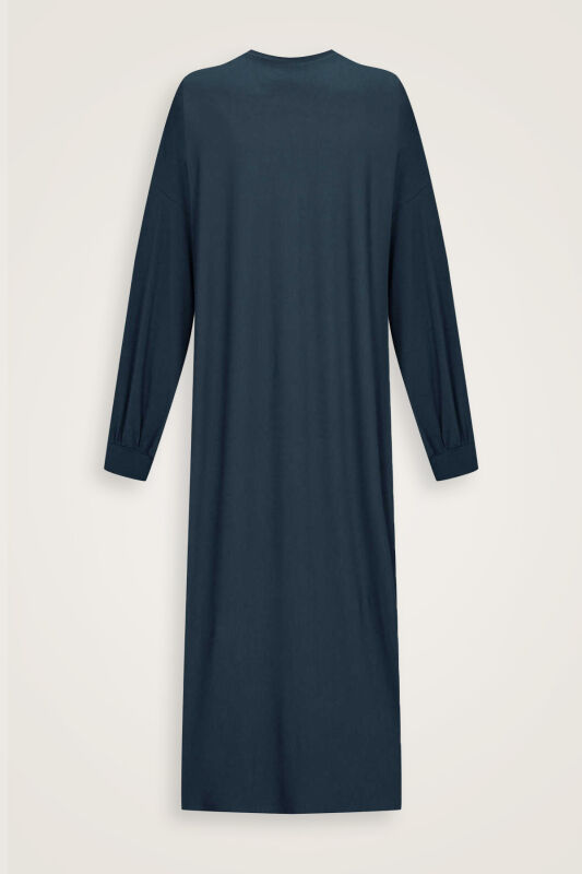  Kol Ağzı Ribana Lacivert Penye Elbise - 1