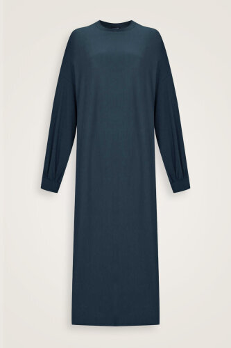  Kol Ağzı Ribana Lacivert Penye Elbise - Imannoor (2)