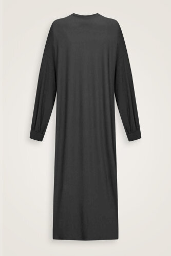  Kol Ağzı Ribana Siyah Penye Elbise - 2