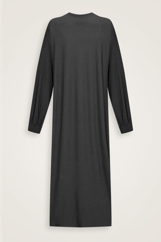  Kol Ağzı Ribana Siyah Penye Elbise - 2