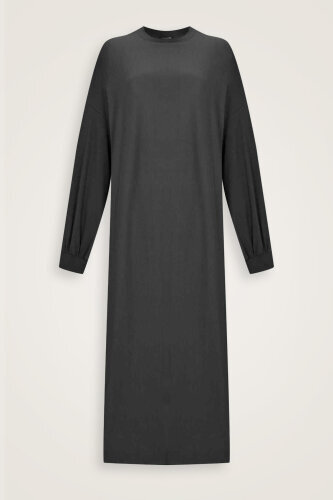  Kol Ağzı Ribana Siyah Penye Elbise 