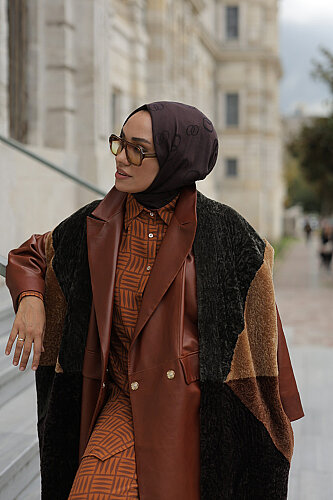 Kolsuz Kahverengi Bornoz Palto - Imannoor (1)