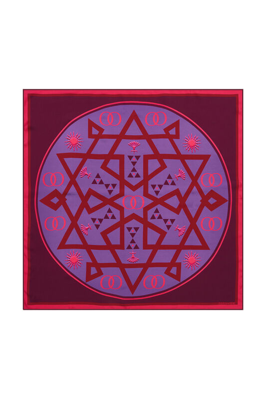 Kubbe Fuşya Tivil İpek Eşarp 90x90 - 2