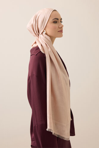 Kufi Açık Pudra Jakar İpek Şal 70x200 - Imannoor (3)
