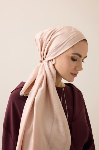 Kufi Açık Pudra Jakar İpek Şal 70x200 - Imannoor (1)