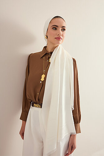 Kufi Beyaz Modal İpek Şal 70x200 - Imannoor (4)