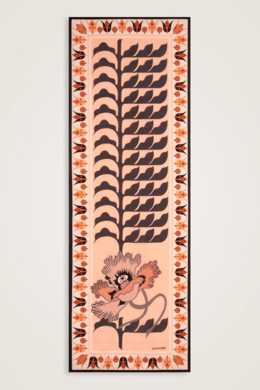 Kufi Gray-Salmon Floss Cotton Shawl - 1