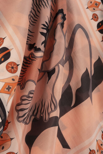 Kufi Gray-Salmon Floss Cotton Shawl - 2