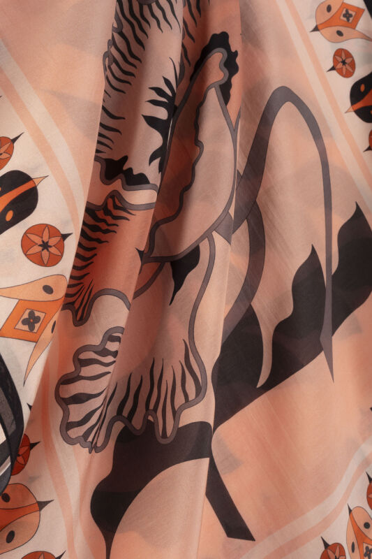 Kufi Gray-Salmon Floss Cotton Shawl - 2