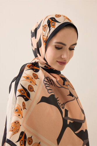 Kufi Gray-Salmon Floss Cotton Shawl - Imannoor