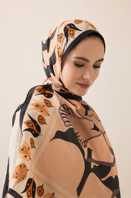 Kufi Gray-Salmon Floss Cotton Shawl - 1