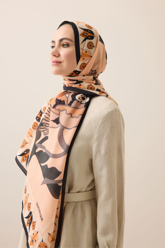 Kufi Gray-Salmon Floss Cotton Shawl - 3