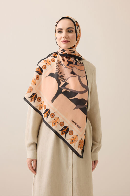 Kufi Gri-Somon Floş Pamuk Şal 70x210 - 5