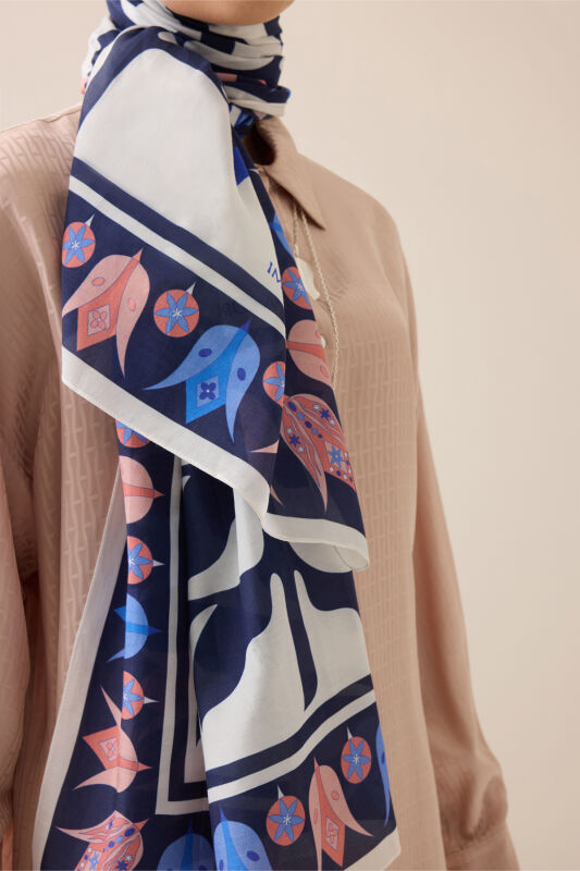 Kufi Lacivert Floş Pamuk Şal 70x210 - 5