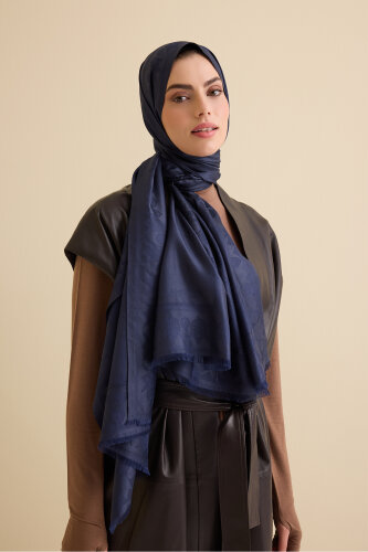 Kufi Lacivert Jakar İpek Şal 70x200 - Imannoor (3)