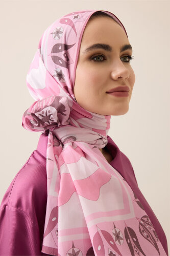 Kufi Pembe Floş Pamuk Şal 70x210 - Imannoor (1)