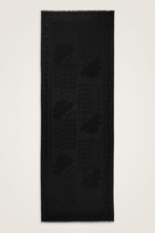 Kufi Siyah Jakar İpek Şal 70x200 - 2