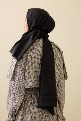 Kufi Siyah Jakar İpek Şal 70x200 - 5