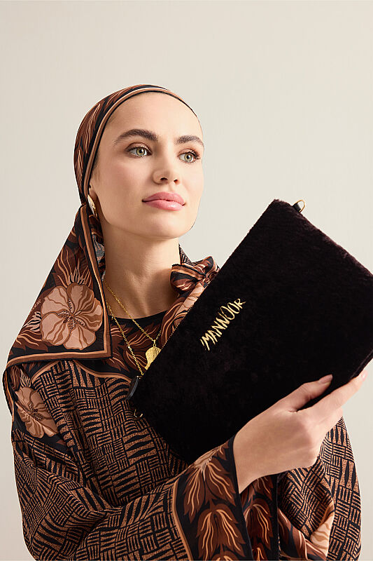 Kürk Siyah-Kahve Portföy Çanta - 5