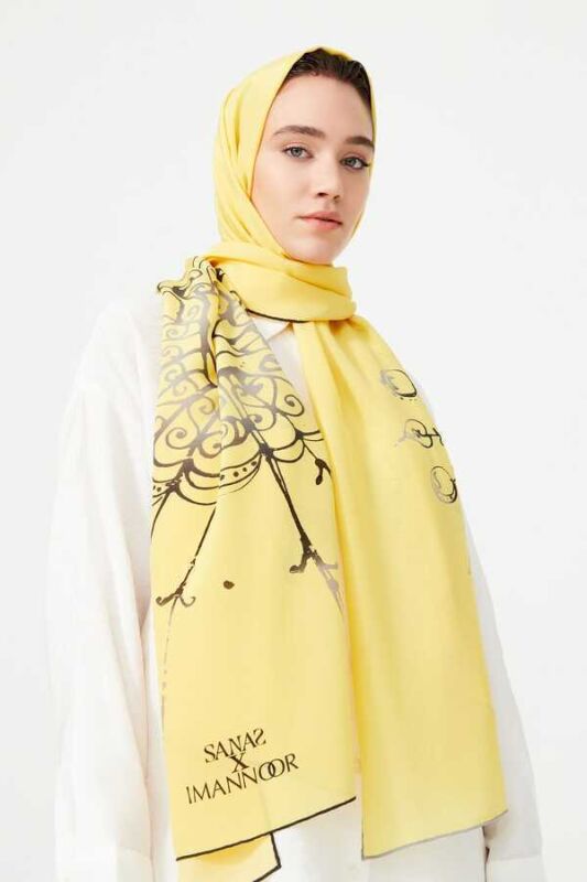 Kuş Sepeti Sarı İpek Şal 80x200 - 4