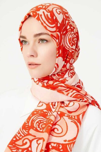 Kuşlar Turuncu Krep İpek Şal 80x200 - 4