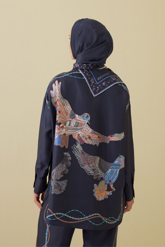 Kuşlu Noor Antrasit İpek Gömlek - 3