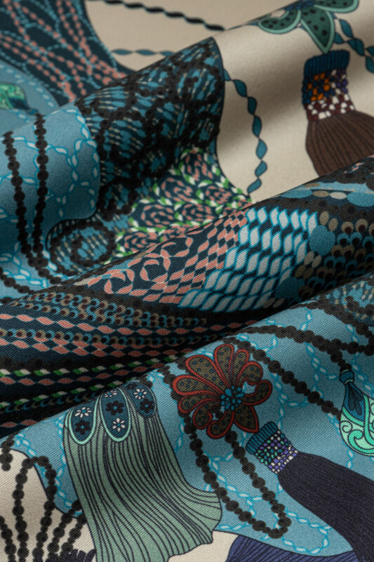 Kuşlu Noor Bej Tivil İpek Eşarp 95x95 - 4