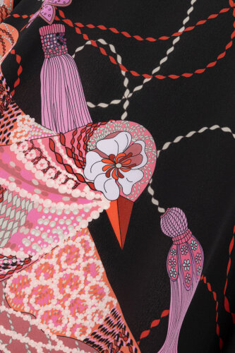 Kuşlu Noor Siyah-Kırmızı Krep İpek Kaftan - 6