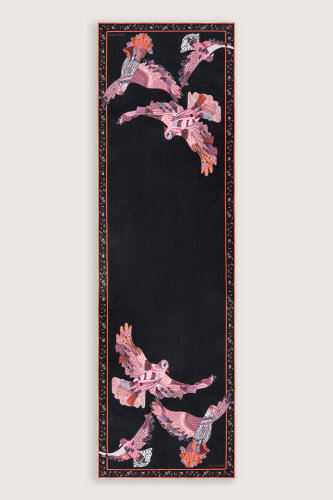 Kuşlu Noor Siyah-Kırmızı Krep İpek Kaftan Şalı 70x210 - Imannoor (1)