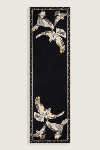 Kuşlu Noor Siyah Krep İpek Gömlek Şalı 70x210 - Imannoor (2)