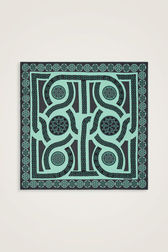 Labirent Turkuaz Tivil İpek Eşarp 90x90 - Imannoor (1)