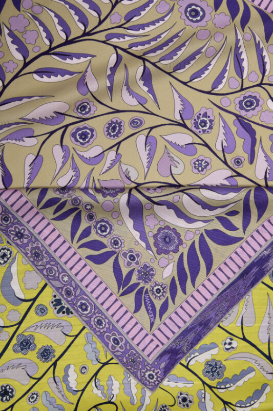 Labyrinth Ivy Twill Silk Scarf Purple-Yellow - 6