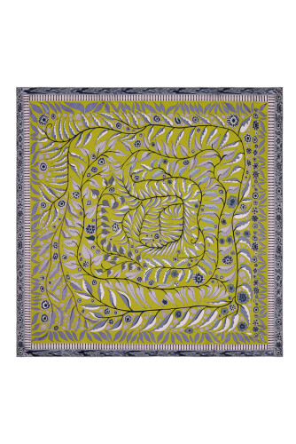 Labyrinth Ivy Twill Silk Scarf Purple-Yellow - 4