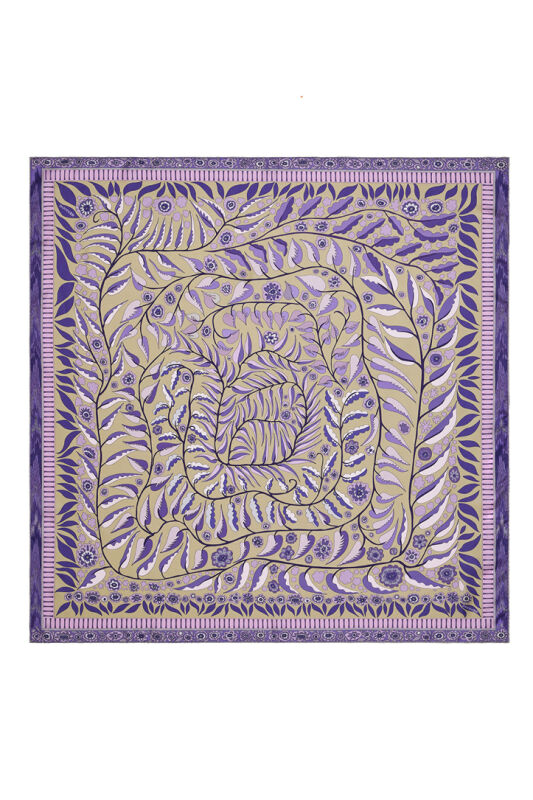 Labyrinth Ivy Twill Silk Scarf Purple-Yellow - 2