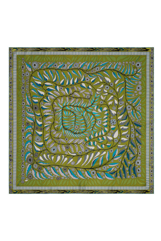Labyrinth Ivy Twill Silk Scarf Turquoise-Yellow - 3