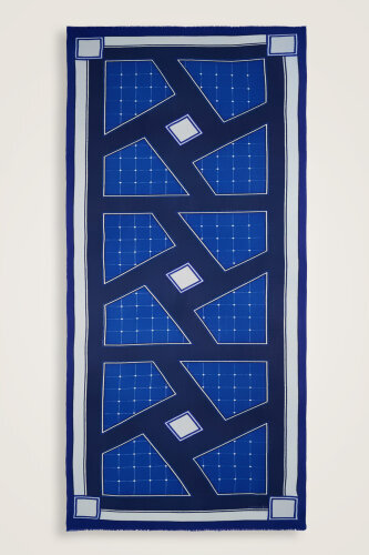 Labyrinth Square Wool Shawl Navy - 1