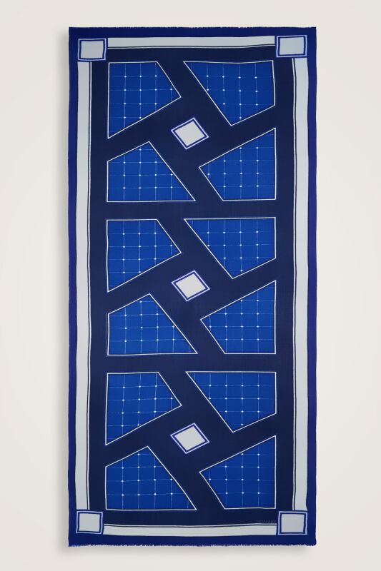 Labyrinth Square Wool Shawl Navy - 1