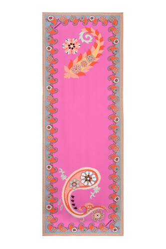 Lahor Fuşya Krep İpek Kaftan Şal 70x210 